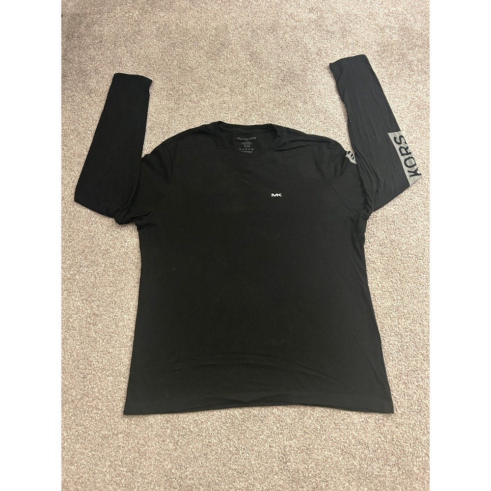 Michael Kors Long Sleeve T-Shirt Womens Large Black Excellent Graphic Logo MK
